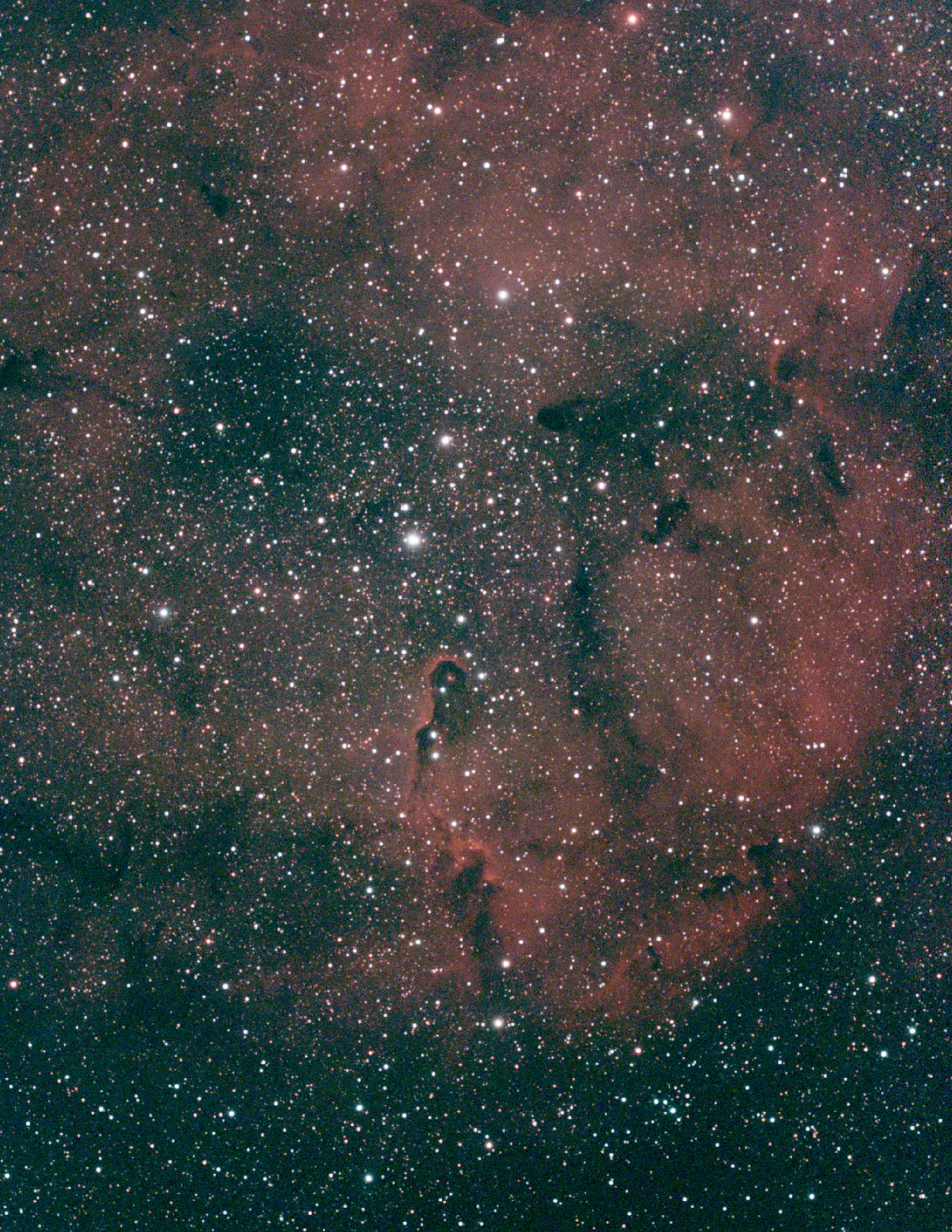 A nebula field with a light-pollution gradient across it